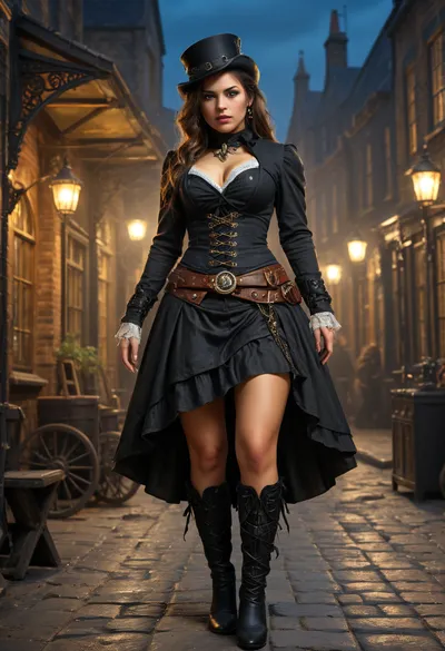 Uber realistic, 8k, ultra detailed, masterpiece, victorian london, night, steampunk brawler female 26 years old, full body, female in focus, (((exposed pussy))), bandit, <lora:RPGBanditXL:.5>, microskirt, extremely, short, skirt, <lora:MicroSkirt_XL:.5>, <lora:Elven_Style_V1:.5>