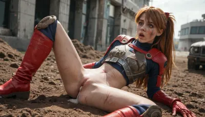 asuka, langley, long red flying hair, Star Trek uniform, futuristic armor plates, (breastplates:1.2), (sexy midriff:1.2), (heavy boots:1.3), dirty face, muddy face, muddy arms and legs, (scratches on face:1.2), surprised expression, highly detailed eyes, blowjob, (cumdrip:1.3), cum covered pussy, (struggling:1.3), background is industrial ruin of futuristic city, (outdoor:1.2), (battle field:1.2), sideview, view from below, full scene, (focus on pussy:1.4), (spread legs:1.2), (focus on face:1.3), crepuscular rays, ambient lighting, volumetric lighting