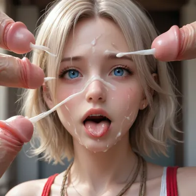 Waka Misono, bukkake, (hyper-detailed), 2D, best quality, ropes of white cum over her face, masterpiece, ((girl is getting a lot cum on face, mouth open, tongue out, (big penis cumshot:1.2))), ''99'