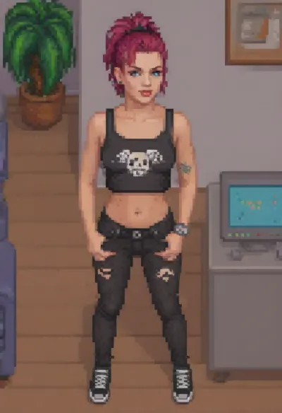 90s pixelart of a beautiful punk woman, <lora:pixel-art-xl-v1.1:.9>