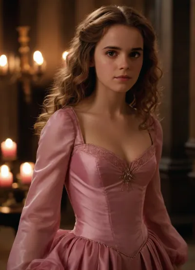 Hermione Granger in her pink ball gown from Harry Potter and the Goblet of Fire