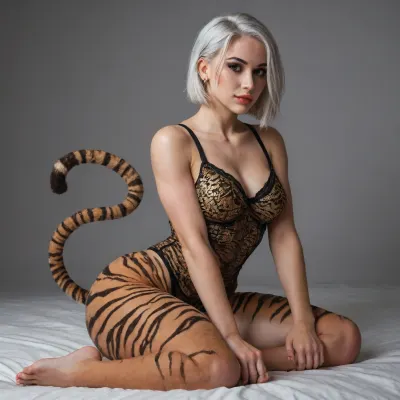 (ashe from Overwatch), (sexy tiger body:2.5), full body, masterpiece, best quality 4k HDR high resolution realistic photograph
