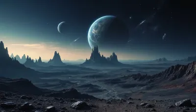 the distant future, incredible landscape, another planet, Dark blue