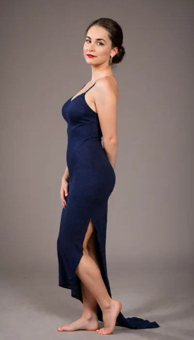 Full length view, curvy soviet mature woman, ((dressed)), ((in semi-transparent beach short dress)), ((lifted dress)), ((blond bob haircut)), 40 years old, perfect face, ((not sad:1.3)), ((milf:1.5)), blue eyes, makeup, red lipstick, standing on beach, ((side view)), ((thick legs)), ((barefoot))