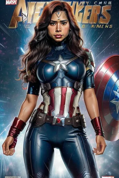 Marvel galaxy captain america Superhero comic books, ((sweaty wet oiled skin)), (shy Filipino Indian brown woman with wavy tied hair wearing clean laced hero outfit), in action magazine setting with grinding dancing party people holding her at night sweating a lot and getting wet in rain, sweaty humid atmosphere, (uneven skin tone), ((jewelries magazine title cover page, sweaty wet skin edition)), ((romance pose with Marvel comic avengers heroes edition))