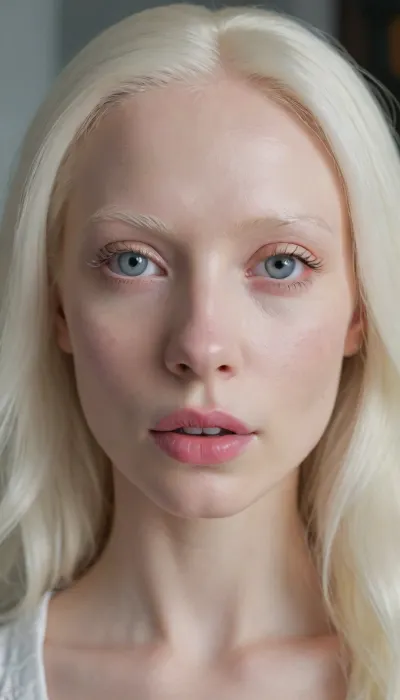 ((uhd), cinematic masterpiece, luxurious details, ultra-detail, noise-free, photorealism), full body, (bolumetric light), 1.3, the unique beauty of the albino woman, (angelic face, perfect face), (albino:1.5), with, (very white eyebrows), 1.5, and, (very white eyelashes:1.5), with her hair, (very white:1.5), (released to the wind), 1.2, (angelic face), 1.4, ((the unique albino beauty of 20 years)), deep depth of field, luxurious colors 8k albino tiger by her side la belleza unica