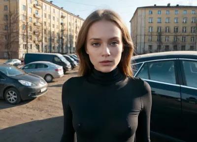 close up, Russia, panelki building, pov, poor, slutty, shawty girl, slutty black long sleeve bodysuit, pale, skin, dynamic, lighting, russian car, <lora:Pale_Skin_SDXL_v1.0:.8>, <lora:Dynamic_Lighting_by_Stable_Yogi_SDXL3_v1:.8>, <lora:dark slav suburbs_v0.0.1-15:.8>, <lora:panelki:.8>