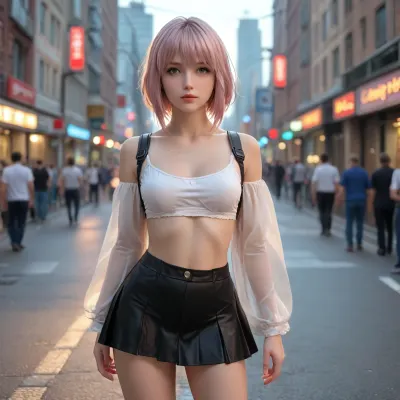 Square composition, ultra-detailed cyberpunk anime-style illustration. Three futuristic female researchers stand near a cluster of, ((glowing white alien crystals:1)), emitting soft light. They wear sci-fi uniforms — short skirts, light armor tops, and glowing tech accessories, (sexualization), . The scene takes place at night in a neon-lit city street, with reflections on wet pavement and holographic ads in the background., (((Large glowing text in Russian “MEF КРИС В ГОРОДЕ ВКАСАНИЕ”:2))), appears above the crystals in bright neon magenta. The atmosphere is cinematic, with volumetric light, depth of field, and high realism — in the style of Makoto Shinkai and Ghost in the Shell, 8K ultra-quality, hyperrealistic lighting., <lora:marushin-XL-v1-ep60:.8>