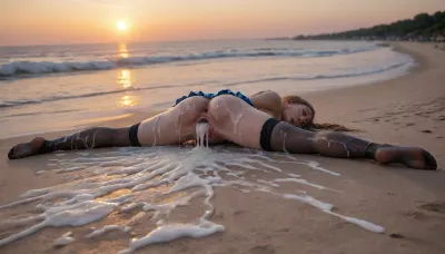 1girl, 21 yo, very petite, very tight, ((Insanely hot very skinny dessous model presenting new collection on the runway at the Beach, Sunset)), ((medium silicone boobs)), blonde ponytail haircut, (((she is horny, flirty, looking at viewer eye contact))), ((sweaty Skin, String Bikini)), ((cleavage)), (((view from distance, whole body in view))), shaved pussy, (((view from Front, Full body in frame))), skin imperfections.full body view, white studio background, beautiful fit skinny girl, very tall girl, bimbo makeup, moaning face, (((long blonde hair))), (((tight fitting blue micro mini skirt floral print))), (((full body view))), perky breasts, full shot, very long slender legs, bitting lip, bimbo red lips, choker, tattoos on the arms, puffy pussy, red high heels, cameltoe, sexy pose, (((exposed breast, exposed nipples))), legs very wide spread. score_9, score_8_up, score_7_up, Create breathtaking 8k high resolution masterpiece video, very pretty, e, ball, ((Wide angle shot, 35mm lens)), Aerith Gainsborough from the remake of final fantasy VII, (facing away, looking away, only see back of head), rear view, good lighting, perfect skin, Platinum Blonde, beautiful young, sexy girl, perfect body, perfect round ass, ((18 years old)), black leather slave collar, leash, leather cuffs, beauty, (highly wet fucked pussy), young, ((young face)), (hard clit), ((skinny)), detail skin, ((long legs)), in black stockings, face, pretty face, black ponytail, red lips, (((plump lips))), perfect ears, perfect hands, makeup, wasp waist, worked out, fit, perfect breasts, perky medium breasts, bright Blue eyes, full lips, green big eyes, pearl earrings, (ring), (surprised), very Small waist, wide open vagina, big pussy lips, showing holes, detailled eyes, small breasts, [serious expression], (nude, black nylon thigh high only stockings), ((focus legs)), bdsm dungeon, (topless, bottomless), explicit, (shaved pussy, pussy exposed, asshole exposed, breasts exposed), (hеgtied limbs behind back, laying on stomach), dripping wet pussy, BlackRealStockings, ogtie, bondage, full body view, petite, far side view, long legs, beautiful feet, tall stature, very skinny, (extreme gaping cumfilled vagina:1.5), (face full cum covered cum:1.6), <lora:BlackRealStockings_XL:2>, <lora:sdxl_hogtie_v2-step00001500:1.5>, Russian girl in the image of Narilyn Nonroy and Little Red Riding Hood, masturbation, back pose, camera looking down, ((close-up)), macro, Whole body, completely transparent lace panties, lace blue panties, bdsm, latex, open pussy. ruby butt plug in ass, liquid dripping from ass and pussy.black stockings. bright red manicure.