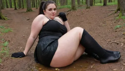 18 jährige Fette SSBBW im Wald liegende Fraue dunkle Haare Ponytail, dicke Schenkel BBW, dicker Bauch BBW, black long Socks, schwarze Handschuhe, black skirt, Hairy Pussi, Perfekt eyes, Perfekte Finger, c4rvy, open, spread legs, closed, long, pubic, bad, bright, 1-alpha, .8>, s3xyg0th, (peeing:1.1), <lora:real-humans-PublicPrompts:.8>, <lora:220437_training_data:2>, <lora:Bbw diaper_epoch_1:.8>, <lora:253562_training_data:2>, soakingwetclothes, <lora:soakingwetclothesXL:.8>