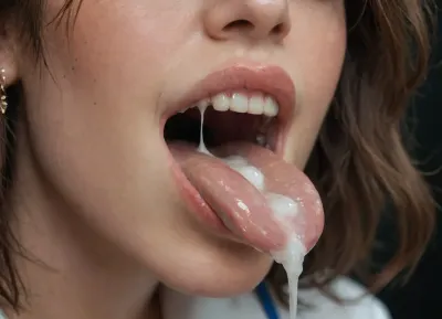 High-resolution digital photograph providing a detailed medical view inside an open human mouth. Close up of the mouth, (mouth taking most of the frame of the image space:1.4), . The image should show the teeth, gums, tongue, uvula, and throat in realistic clinical detail with natural lighting. Extreme close-up focus on the oral cavity, mouth full of cum