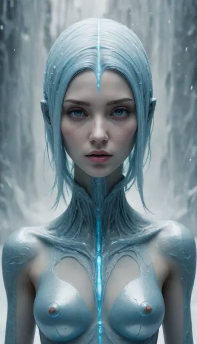 illustration. draw with ink. faceless gods. female. Ice Blue. /©KlTTY-ART/