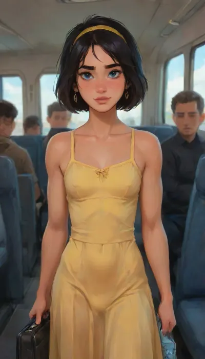 Andava, Andavaverse, Alexis Traveling With Family On Airplane To Japan On A Luxury Boeing 777‑300.

ALEXIS ROTH, Italian-Korean femboy, Height 5'5, A stylized anime-style featuring a feminine, androgynous anime character with bright-blue eyes, black hair and a headband, cute sundress, yellow sundress, frills, bare shoulders, yellow hairband, bare neck, highly detailed, intricate, visible penis bulge, showing toned abs and a relaxed confident expression, coy smile, black nails, The character is muscular yet slender, flat chest, blending masculine and feminine features.

perfect anatomy, best quality, 8k, insane details, intricate details, hyperdetailed, hyper quality, ultra detailed, professional, HDR, ray tracing reflection, cinematic lighting, highlydetailedbody, realisticface, highlydetailedhair, perfectfingers, insanelydetailed, 8K.highdetailedskin, highresolution, (j_cartoon:1.5), Drawing, Andi, uberfit, muscular, athletic, <lora:467443_training_data:1>, <lora:detailed_notrigger:2>, <lora:samdoesarts1.1-000030:.4>, <lora:J_cartoon:.3>, <lora:Animated_Concept:.4>