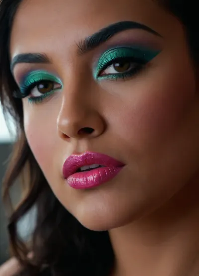 A pretty voluptuous hourglass figure 40 yo slut hooker indian woman decided to earn money and went to the casting office. The operator immediately liked the chick and he arranged sex with an Indian woman very soon., ((makeup:1.5), long blue eyelashes, olive eyeshadow with glitter), (lips:1.2), pink lipstick, seducing smirks. At the final stage, the cameraman finished on the woman's face makeup.