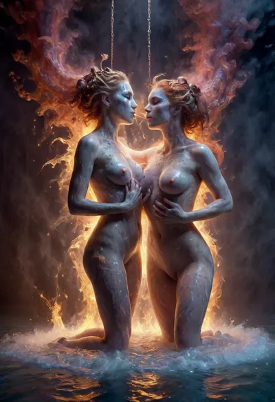 Two girls kissing, (((on fire:1.4))), burning, surrounded by smoke, ((smoky)), smoke everywhere, ((two figures)), ((two women:1.4)), ((two girls kissing:1.4)), (((making out))), passionate kiss between two naked females, (girls kissing:1.4), hands on tits, (((squeezing tits:1.4))), (((squeezing boobs:1.4))), (((holding tits:1.4))), ((two girls sharing a kiss)), digital painting, psychedelicai goddess posing in a shiny room, complex dress, weavy hair, detailed face, detailed eyes, metallic, fractal, Meticulous, Refined, High-Quality, Well-executed, Extraordinary, Artistic Triumph, Unparalleled Masterwork, Sharp Focus, Precise Clarity, 32k, ultra-high resolution, Full-Frame DSLR, Global Illumination, Dynamic Lighting, soft particles, real-time ray tracing, extremely detailed, dw01-3400, bl4ckl1ghtxl, martius_storm, f4b14n, cpencil, str0k3, ArtCalmV2, pick, a, color, goopy, slimes, cum, bath, pool, sticky, net, restrained, strangling, spider, web, (((floating, hanging))), legs, hanged, by, spread, bound, bdsm, bandaged, arm, head, leg, neck, bandages, arms, wrists, fire, element, composed, of, elements, <lora:psychedelicai-SDXL:.5>, <lora:bl4ckl1ghtxl:.5>, <lora:Storm_Cloud_Style_SDXL:.5>, <lora:f4b14n:.5>, <lora:Bas_Waijers_-_Artstyle_Style_SDXL:.5>