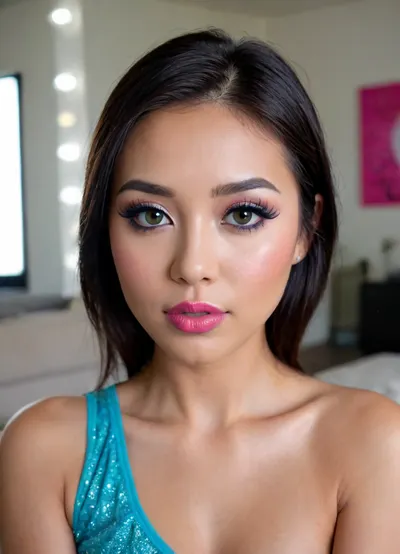 A pretty slender Asian girl decided to earn money and went to the casting office. The operator immediately liked the chick and he arranged sex with an Asian woman very soon., ((makeup:1.5), long blue eyelashes, olive eyeshadow with glitter), (lips:1.2), pink lipstick, The slender bitch undressed and settled down on the couch, after which the guy licked her pussy, and also forced her to suck a dick. The dark-haired girl coped with the task perfectly by swallowing the penis. After enjoying a blowjob, the dude began to passionately tear a young Asian woman in the vagina. Skinny Aurora Winters moaned gently and had a wonderful orgasm. At the final stage, the cameraman finished on the girl's face.