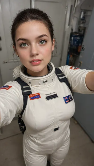 18 year old, full body, medium breasts, dreadyamada, solo, 1girl, black hair, bright green eyes, teeth, pixie haircut, black eyes, looking at viewer, (selfie photograph of astronaut, looking at the earth:1.4), award-winning, professional, highly detailed, <lora:dreadyamada_v1.1:.8>, supermodel, big, lips, <lora:Beautify-Supermodel-SDXL:.8>, pale, skin, <lora:Pale_Skin_SDXL_v1.0:.8>