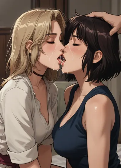 Score_9, score_8_up, score_7_up, reiq meets markgavatino art style, 2 women, 25 year old, on knee beneath you, passionately kissing, cum on faces, cum leaking from mouth, cute, doodle, ratatatat74, <lora:cutedoodle_XL-000012:.8>, <lora:ratatatat74-000050:.8>, <lora:NEOTOKIOXL_0.2_RC:.8>, <lora:outline_xl_kohaku_delta_spv5x:.8>