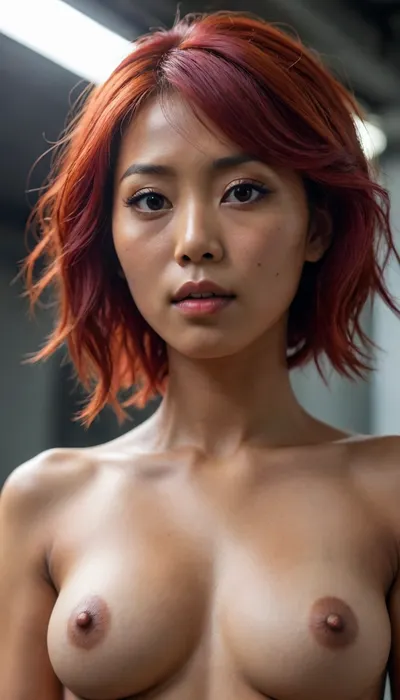 naked, black Japanese woman, red hair