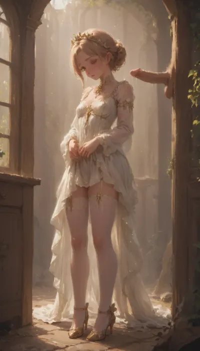 score_9, score_8_up, score_7_up, rating_safe, woman 50 years old, standing, ⁸ holding a young man in her arms, deepthroating his penis. She is wearing stockings and high heels. Cum