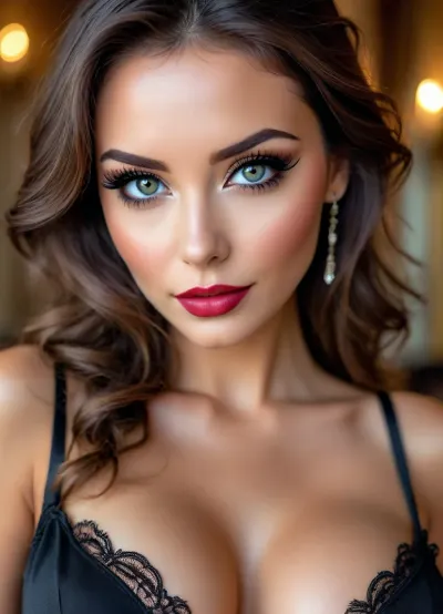 Ultra realistic, Super high quality fantasy photo, (((32k quality))), woman, Portrait, 30 yo vampire seductress, brunette hair, beautiful french, instagram model in fantasy castle, ((fantasy, with low light)), 30 years old, happy, perfect, Sexy black satin dress, not naked, long wavy tousled hair, hair half up half down, perfect face, eye contact, huge eyes, (very long black false eyelashes), tiny nose, full round plump lips, cupid's bow lips, gorgeous, sexy, sensual, seductive eyes and look, <lora:BUT_SDXL_SHS:1.6>, <lora:710302_training_data:.9>, <lora:attractive_notrigger:1.6>