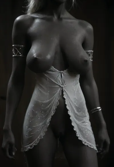 35 year old beautiful drow woman, (flat boy chest), (saggy breast:1.85), (tiny saggy tits:.9), flaccid tits, watching her hairy pussy, (tight velvet dress:1.421), nightgown, (((hairy pussy))), ., ((in a fantasy setting, in a, (silk bed:.818))), ((is a female drow smalltits milf.

She has, ((long, decorated, white hair:1.42)), , , and, (red eyes), , , jewelry:1.9), (ancient jewelry:1.8), (bronze age jewelry:1.5), (jewelry with gems:2), (pointy ears:1.36), .

She has rough, (black-grey skin:3.5), .

She is 190cm tall and has a, athletic, (toned arms:2), (muscular build:1), (transparent oil:1.3), (tits covered in vegetable oil:1.1), (oiled titties), (oiled tits), (oiled breasts), (dripping:1.4), (small breasts:1), (puffy nipples:1.4), (small saggy tits:1.58), (wet tits), (oiled puffy nipples:1.3), .

She has an, indulgent smile), (pointy ears:1.3), orgasm, slight smile, <lora:681678_training_data:1>, <lora:victoriansxl_v1:.5>, <lora:220437_training_data:.8>, <lora:realboobzXL:1.5>, <lora:dark:.8>