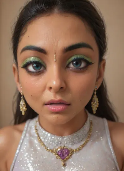 Indian sexy beautiful girl, (blue eyes:1.2), (high-quality facial detailing with long eyelashes and plump lips), (Indian face:1.9), ((makeup:1.5), long blue eyelashes, olive eyeshadow with glitter), (lips:1.2), open mouth, saliva, in a transparent tight-fitting sequined dress, (pink-purple areoles are visible, nipples with piercings), an exquisite necklace and gold bracelets, (purple anus stretched around dildo), mid ejaculation, (penetration), she has long hair tied up in a bun, (purple pussy:1.7), nipple ringsnipple, (purple puffy anus:1.5), nipple ringsnipple rings, pussy view, slit pussy, slender long legs with a high waist, fishnet stockings, green stilettos, seductive grins, dark skin., CHIBI, makeup, eyeliner, eyelashes, (cum in mouth:1.3), sterile_hospital_r00m, (heavy pussy piercing:1.4), artoflips, uoclips, lips, lipstick, art, of, <lora:qban-nig:2>, <lora:Modern_MakeUp_XL_v0_1:.8>, <lora:sterile_hospital_r00m:.8>, <lora:Art_Of_Lips_PONY_XL_By_UOC:.8>