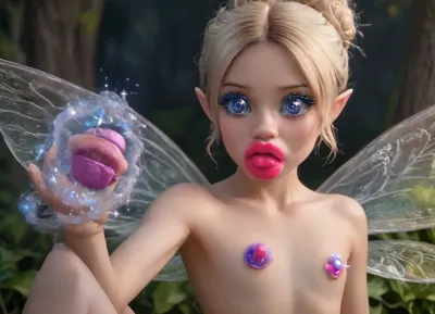 awesome detailing, awesome lighting, nude small petite fairy, detailed blonde hair in messy bun, transparent glittery fairy wings, sparkling eyes, flat chest, (holding a magic vibrator in her hand:1.3), tiny glowing nipples, tiny waist, ((makeup:1.5), long blue eyelashes with eyeliner:1.2), (big lips:1.3), Her body is slightly tilted to the side, one leg is slightly bent at the knee, (purple pussy:1.1), nipple ringsnipple, (purple puffy anus:1.5), (there are, (big anal beads:1.3), sticking out of the anus), nipple ringsnipple slender petite body, slender thin legs, shiny pink tight pussy, purple skin, glowing skin, huge cherry blossoms tree, wild flowers, fireflies, colorful small birds, bush, grass, sunlight, angle from above, (((looking, viewer))), (((splash, pad))), ((spray, water)), ((wet, body)), CUM, DONATION, ASSISTANCE, FELLATIO, TITS, SEX, HANDJOB, FOOTJOB, AFTER, VAGINAL, <lora:CUM DONATION ASSISTANCE:2>