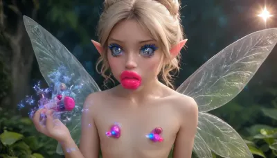 awesome detailing, awesome lighting, nude small petite fairy, detailed blonde hair in messy bun, transparent glittery fairy wings, sparkling eyes, flat chest, (holding a magic vibrator in her hand:1.3), tiny glowing nipples, tiny waist, ((makeup:1.5), long blue eyelashes with eyeliner:1.2), (big lips:1.3), Her body is slightly tilted to the side, one leg is slightly bent at the knee, (purple pussy:1.1), nipple ringsnipple, (purple puffy anus:1.5), (there are, (big anal beads:1.3), sticking out of the anus), nipple ringsnipple slender petite body, slender thin legs, shiny pink tight pussy, purple skin, glowing skin, huge cherry blossoms tree, wild flowers, fireflies, colorful small birds, bush, grass, sunlight, angle from above, (((looking, viewer))), (((splash, pad))), ((spray, water)), ((wet, body)), CUM, DONATION, ASSISTANCE, FELLATIO, TITS, SEX, HANDJOB, FOOTJOB, AFTER, VAGINAL, <lora:CUM DONATION ASSISTANCE:2>