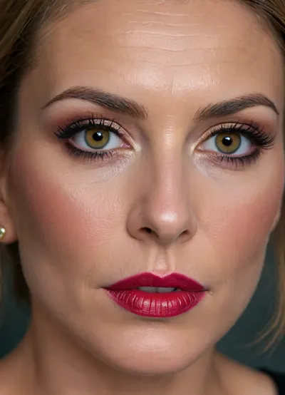 ultra-realistic, 8K HD, thin 60-years old woman, detailed face, detailed hair, intense golden eyes, numérous wrinkles, prominent cheekbones, very thin upper lip, (heavy eye makeup:1.5), nose piercing, (close-up:1.5)