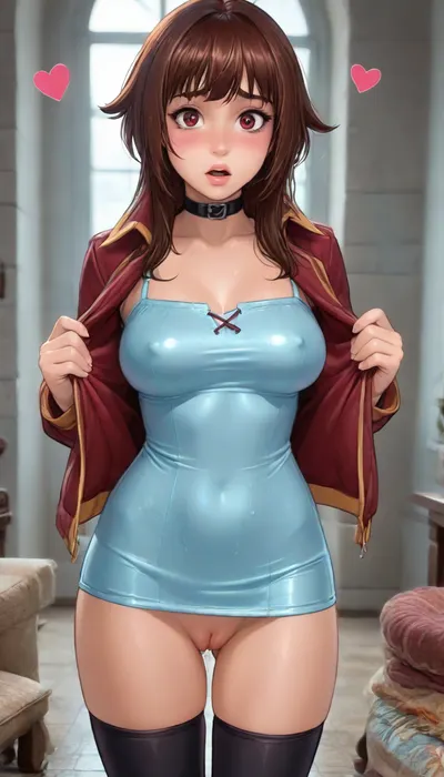 (REIQ style:1.1), Melkor Mancin style, null art, intricately detailed, ultra quality, ultra detail.
BREAK, (Megumin:1), (looking at viewer:1.5), .
BREAK, (super adorable and fuckable:1.4), (large voluptuous breasts:1.3), thick thighs, (tidy godpussy:1.4), .
BREAK, (hypnotizing eyes:.8), (raised eyebrows:1.4), .
BREAK, (adorably flustered and worried:1.8), (heart love:1.5), (moaning:1.2), (blushing:1.2), (pleading expression of a girl asking to be fucked:2), .
BREAK, (wet:1.8), choker, (jacket:1.3), (tight dress to just above godpussy:1.5), thigh highs and leather boots.
BREAK, (flashing pussy:1.2), .
BREAK, living room.
BREAK, closeup.
BREAK, igbaddie, <lora:cartoon_stickers_xl_v1:1.3>, <lora:ratatatat74-000050:2>, <lora:igbaddie-XL:2>