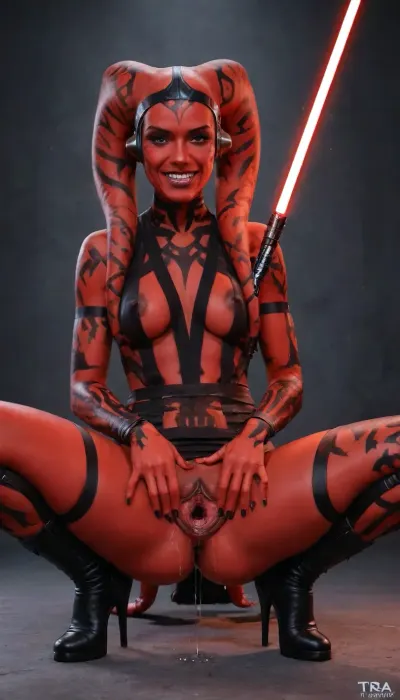 (red skin twi'lek female, black tatu full body, long lekky, red lightsiber, curvy body, evil grin, Sith Lord, Darth Talon, Star Wars, red lightsaber, Twi'lek, Female:1.5), 20 year old girl, best quality, photorealism, masterpiece, chested, Ultra detailed RAW color photography, highly detailed, high level of detail, (skinny:1.5), tiny ass, round tits, (((perfect fingers, perfect hands, perfect skin))), ((hyper gaping pussy, hyper gaping vagina, maigre, musclé, seins visibles, pussy visibles, big clitoris visibles, seins nus, HDR pussy, hyper spread pussy, squat, hyper pussy juice dripping)), (perfect adult body proportions), Real, photorealistic, hi-detaild, 8k, pussy dripping, pussy dripping semen, (spread pussy:1.5), hi-detailed pussy, perfect pussy, <lora:StormtrooperXLV1:.6>, <lora:twi'lek:2>