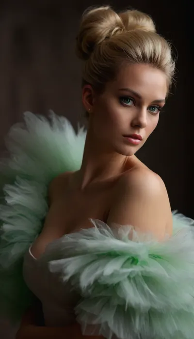 fashion photography bright studio light
- multi-layered graphic composition for a luxurious photo. in the ballet dynamics, the silhouette of a beautiful model, voluminous blonde hair in a bun, thin, slender, long arms, fractals of airy flounces, a voluminous short coat made of white voluminous tulle, feathers, and down, large in size, on one shoulder. high fashion, art. UHD 4 zyK 3d
v.2.5, plump, swollen pink nipples, ghostly, puffy, nipples, dark, ghost, wide, green, eyes, blue, brown, perfecteyes, <lora:Nipples XL:2>, <lora:PerfectEyesXL:2>