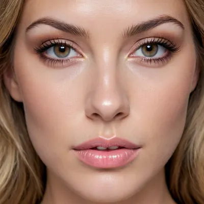 Here is a detailed description of the face in the image provided, suitable for input into an image generator, Facial Features, Overall Impression, A mature, symmetrical face with defined features and professionally applied makeup.
Skin, Fair to light skin tone. Texture appears smooth, likely enhanced by makeup. Some subtle signs of aging around the eyes and forehead, (fine lines), .
Eyes, Almond-shaped, medium-sized eyes with a warm brown iris. The makeup emphasizes the eyes with dark eyeliner on the upper lid and subtle eyeshadow. Well-defined eyebrows with a natural arch, filled in to enhance their shape.
Nose, Medium-sized, straight nose with a slightly rounded tip. The bridge of the nose is well-defined.
Mouth, Medium-sized lips with a natural pink color. The upper lip is slightly thinner than the lower lip.
Cheeks, Defined cheekbones, subtly highlighted with blush to add warmth and contour.
Jawline, A soft, slightly rounded jawline.

Hair, Dark brown, almost black hair is styled in a somewhat formal, semi-updo.
The hair is wavy and pulled back from the face with some loose strands framing the face.