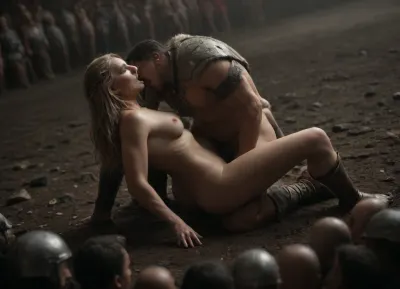 extremely realistic, ((Wide angle shot, 35mm lens)), UHD 8K, extreme realism, maximum detail, ((in gladiator arena)), ((defeated blonde viking woman fucked by a muscular gladiator in armour)), missionary, eyes closed, (many spectators in the arena's bleacher:1.5), (she is wearing viking armor:1.3), (mouth open:1.3), ((show full body)), crowd watching, hard dick penetrating her from above, she cries and moans, show nipples, roman era, huge dick, dick, realistic eyes, intricately detailed eyes, intricately detailed face, 4k, photorealistic, orgasmface, unaestheticXL_cbp62, <lora:dark:.3>, <lora:CinematicStyle_v1:1.4>, <lora:orgasmface_SDXL:.5>, <lora:add-detail-xl:.6>
