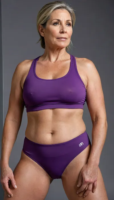 a 50yo mature woman with stretch marks in a sport outfit, <lora:stretch_marks:1>