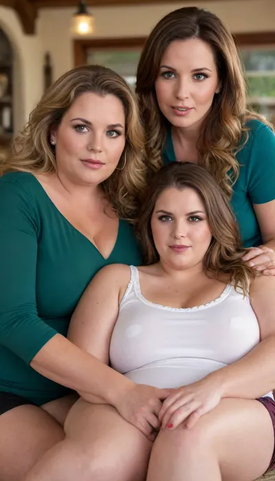 2girls, Two milfs, two moms, two old fat BBW woman, realistic image, (brunette), (blonde), long hair, sexy, both wearing low-cut casual clothes, (fully clothed), brunette, fat, round face, (detailed face and eyes:1.2), (sitting next to each other), vacation resort scene, ((They look at the viewer with desire)), mature, female, motherly, milf