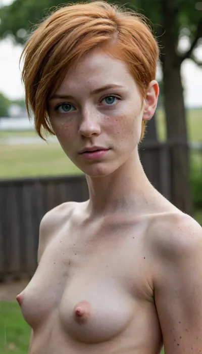 realism, ultra-realism, UHD 8K, extreme realism, maximum detail, (((very very short ginger hair))), ((short scruffy pixie cut hair)), bright green blue eyes, ((freckles)), (high-detail skin), high quality, athletic, 20 years old, A thin and tall woman, very fit, tomboy, masculine body, androgynous, naked woman, fucking the viewer POV in a cowgirl pose, <lora:add-detail-xl:1.4>, <lora:ahxl_v1:1.5>
