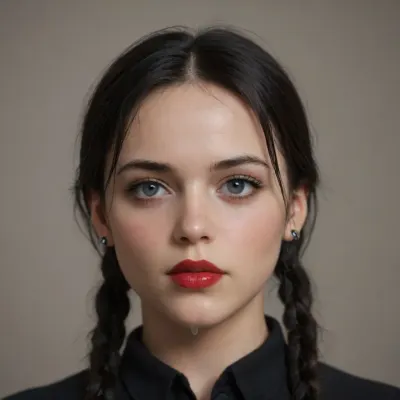 facing camara, 1 girl solo, sppoky moonlight mansion in distance, (intricate detailed Wednesday Addams face), intensely proud expression, (huge dark eyes with detailed black iris:1.2), dark bllod red lipstick detailed high collar buttoned black gothic top, very long very thick black briaded pigtails hair, several strings of thick lumpy white cum splashed across her face, after messy bukkake, several strings of thick lumpy white cum splashed over her hair, cum dripping, high detail, sharp focus, perfect lighting, awesome, dslr, 4k high quality. extra detail, extra sharp, magical, perfect moment, natural skin, pores, w3dn3sd4y, <lora:Wednesday-Jenna SDXL1.0:.8>