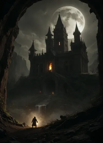 An impressive scene from the world of a fantasy computer game unfolds in front of me. In the center of the composition stands an ancient castle, whose towers look up to the sky, covered with eternal frost. Its walls, made of dark stone, reflect the ghostly light of the moon, which hangs high above the horizon, surrounded by mysterious clouds.

Below, at the foot of the castle, there is a dense forest kingdom, where the trees seem to be gigantic giants, their tops are lost in a misty haze. There are glowing paths between the trunks, along which ephemeral creatures glide-fireflies or, perhaps, small spirits of the forest. Here and there you can see the remains of ancient ruins, overgrown with moss and vines, which hints at the greatness of a long-forgotten civilization.

In the foreground is a warrior in massive armor that shimmers with silver and gold with every movement. Her hair, the color of ripe copper, is spread over her shoulders, and in her hands she holds a huge two-handed sword, ready for battle. On her belt hang various amulets and symbols of power, each of which tells its own story.

A mysterious figure hovers over the heroine's head – a magical familiar in the form of a glowing bird, whose wings are made of pure light. His eyes are like two miniature suns, carefully observing the world around them, ready to warn the mistress of any danger. There is a sense of impending battle in the air, the tension is felt even in the lightest breeze.

In the distance, behind the forest, you can see a mountain range, the tops of which are buried in clouds. From there comes a dull rumble, which can be either a natural phenomenon-the awakening of a volcano, or a sign that the ancient forces are awakening after a long sleep. Everything around is permeated with magic, every detail suggests that this world is alive, breathing and full of secrets waiting to be revealed, speedpaint, ral-elctryzt, <lora:EnvySeedPaintXL02:.5>, <lora:ral-elctryzt-sdxl:.8>, <lora:dark:2>