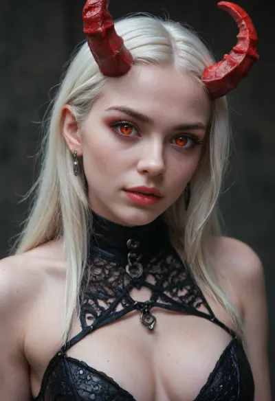 Voluptuous woman in skimpy chainmail lingerie. Crotchless thong. Holding a flaming bullwhip. Above viewer. View from below, extreme angle. Stepping over viewer. One leg up one leg down. Stiletto heels., (Chainmail:1.7), ., (Big ass:1.3), (Big tits:1.25), . White hair., (Red eyes:1.6), . Flaming eyes. Rams horns. Dominatrix. Succubus. Lavender skin color. Bizzarre. Terrifying. Fear boner.