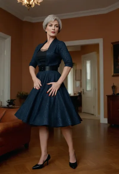 hyper photorealistic masterpiece, maximum quality, maximum details, maximum realism, A 60 years old russian milf stands in the living room, (black high heels), scared face, short haircut, greybrown hair, slender legs, a large rounded ass, hide pussy with two hands, muscular black male stands next to her, full body view from front afar, sokate, circle, dress, <lora:sokate:1>, <lora:8fcf1204-8988-4a6b-81d6-6595f4184458.TA_trained:1.2>