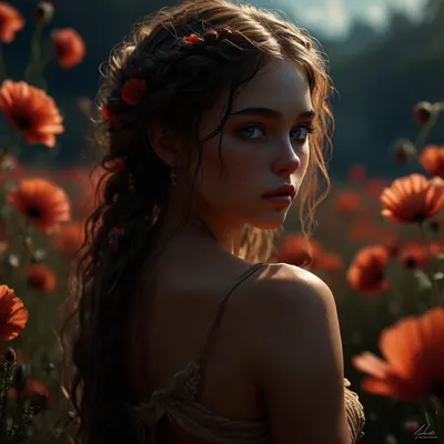 A highly detailed and vibrant fantasy artwork featuring a 21-year-old fairy woman with blue eyes in a sunny poppy field. She wears a revealing light toga with authentic ancient ornaments, her mixed hairstyle consists of many braids and dreads with natural pink highlights. The scene is full of life and sunlight, with bright colors and magical atmosphere. Her curvaceous figure includes prominent and attractive buttocks. The composition combines joyful aesthetics with mystical elements of death, creating a unique contrast between dark and light themes while maintaining a predominantly sunny and lively tone. Art style inspired by Hayao Miyazaki and classical mythology illustrations., speedpaint, <lora:dark:.5>, <lora:detailed_notrigger:1.3>, <lora:MJ52:.8>, <lora:EnvySeedPaintXL02:2>