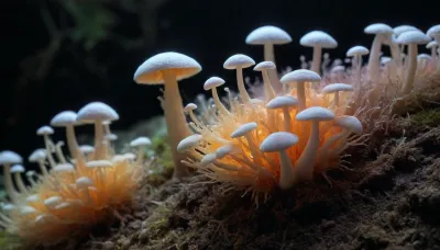 look to microscope macro zoom, (glowing mycelium, mushroom storm), miracle, rainbow light circeled in open universe, orbit, rainbow storm, rainbow fire, rainbow air, rainbow earth