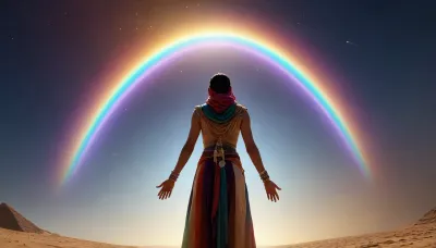 rainbow light, open universe, flying 33 year old dark concentrated egyptian preist