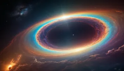 (orbit of eart), hmiracle, rainbow light circeled in open universe, orbit, rainbow storm, rainbow fire, rainbow air, rainbow earth