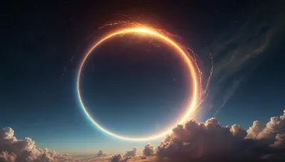 (orbit of eart), hmiracle, rainbow light circeled in open universe, orbit, rainbow storm, rainbow fire, rainbow air, rainbow earth