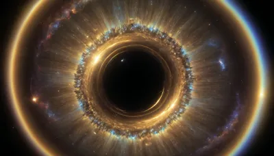 4d microscope macro zoom, epic, glowing, (rainbow, white visible light), black and gold sphere as a galaxy, mirroring, halo, solar wind transparent, light sparks, (glowing fractal of stars), miracle, rainbow light gold cristal in open universe, orbit, rainbow fire, rainbow air, rainbow earth