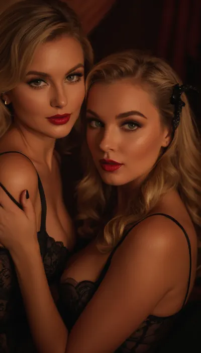 adult sorority sisters, halloween party, college students, ages 21+, sexy costumes, lingerie, lewd poses, seductive expressions, private bedroom setting at night, high contrast lighting with shadows, vibrant colors, (realistic:1.2), ultra detailed illustration in the style of Robert McGuire and Steve Huston., [photorealistic], . 8k resolution. extreme focus on facial features and curvaceous body shapes. cinematic grain effect for added realism. inspired by pin-up art and erotic fine art photography from the mid-20th century., (intricate details:1.5), [highly suggestive content], (best quality:1.4), [nude undertones], . The artwork should evoke a sense of forbidden desire and naughty intrigue. The women should appear confident yet vulnerable as they celebrate their independence and sexuality in a secretive environment away from prying eyes. Capture the essence of female camaraderie and the uninhibited spirit of Halloween revelry through this provocative scene that blends traditional pin-up aesthetics with modern sensibilities. Prioritize capturing the soft glow of candlelight on flushed skin and the playful glint in their eyes as they indulge in intimate moments together under the veil of darkness. Keep the composition dynamic with strategic use of negative space to draw the viewer’s gaze towards the sensual interplay between the women while hinting at a larger narrative just beyond frame’s edge., <lora:mymerge_v1:1.3>, <lora:attractive_notrigger:2>, <lora:FLUXEnh4nce:2>, <lora:Creat0r_MagicDetailzV2_FIX:1.4>