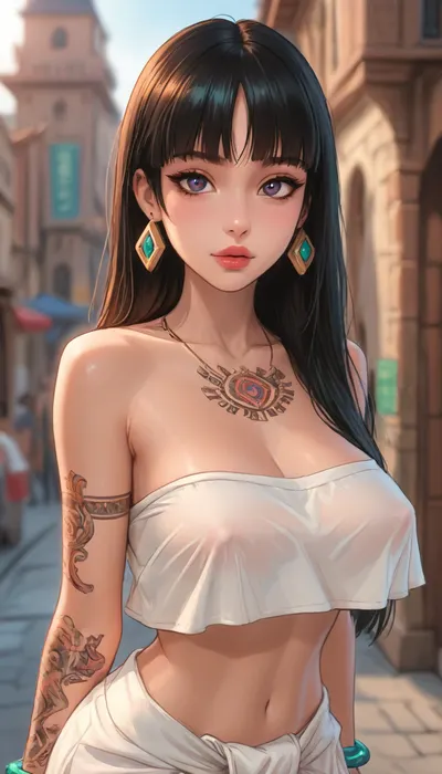 (Reiq mix Markgavan art style:1), (Chel from Road To El Dorado), gorgeous, model, emo, giant breasts, erect nipples, (filled with tattoos), standing, posing againts the sun, (vibrant colors pallete), SamDoesArts artstyle, score_9, score_8_up, score_7_up, <lora:ratatatat74-000050:2>, <lora:detailed_notrigger:1.1>, <lora:add-detail-xl:1.2>, <lora:cartoon_stickers_xl_v1:.8>, <lora:SDXLSamDoesArts:.5>